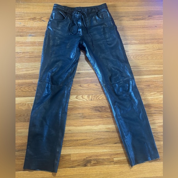 Screamin’ Eagle Women’s Black Leather Motorcycle Riding Pants Size 10 EUC - Picture 1 of 8
